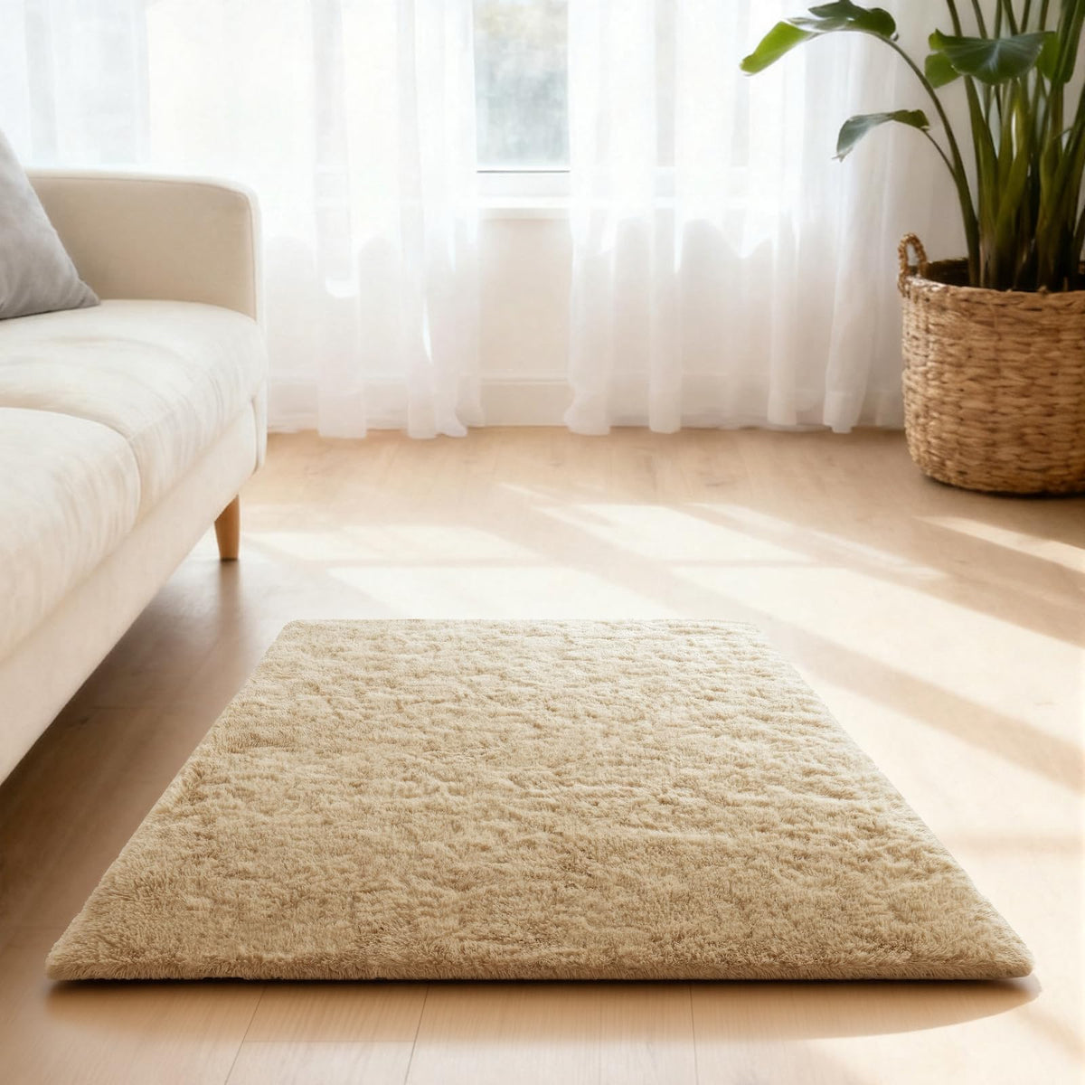 5x7 Large Fluffy Area Rugs for Living Room Bedroom, Light Tan