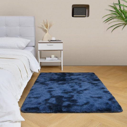 duduta Navy Blue Fluffy Bedroom Rug 3x5 ft, Tie-Dye Shag Plush Area Rug