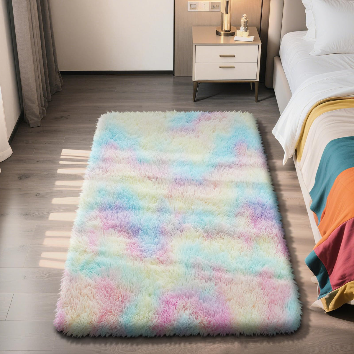 Pink Fluffy Round Area Rugs for Bedroom,3ft Shag Circle Small Area Rugs