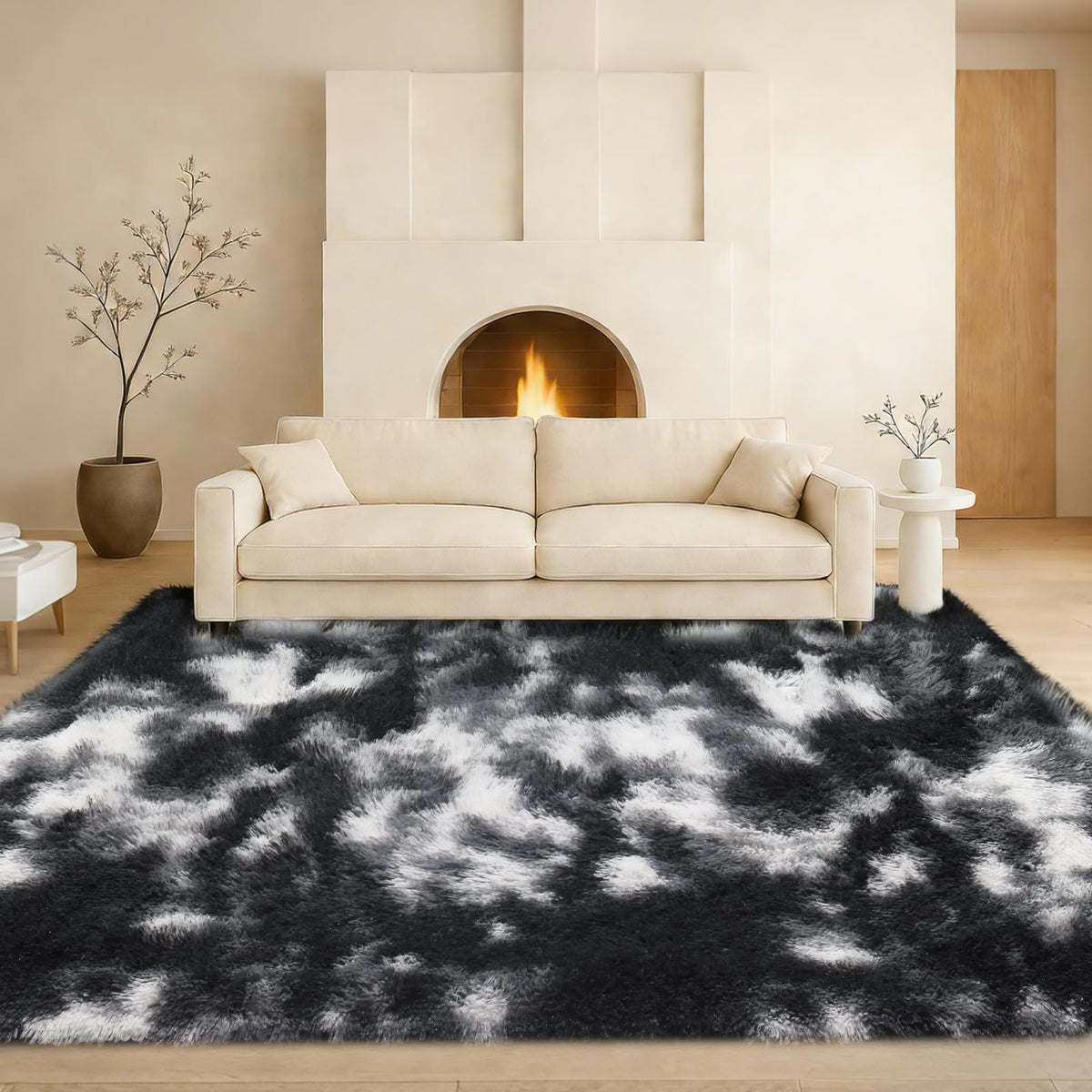 8x10 Beige Fluffy Shag Area Rug, Non-Slip Soft Carpet for Home