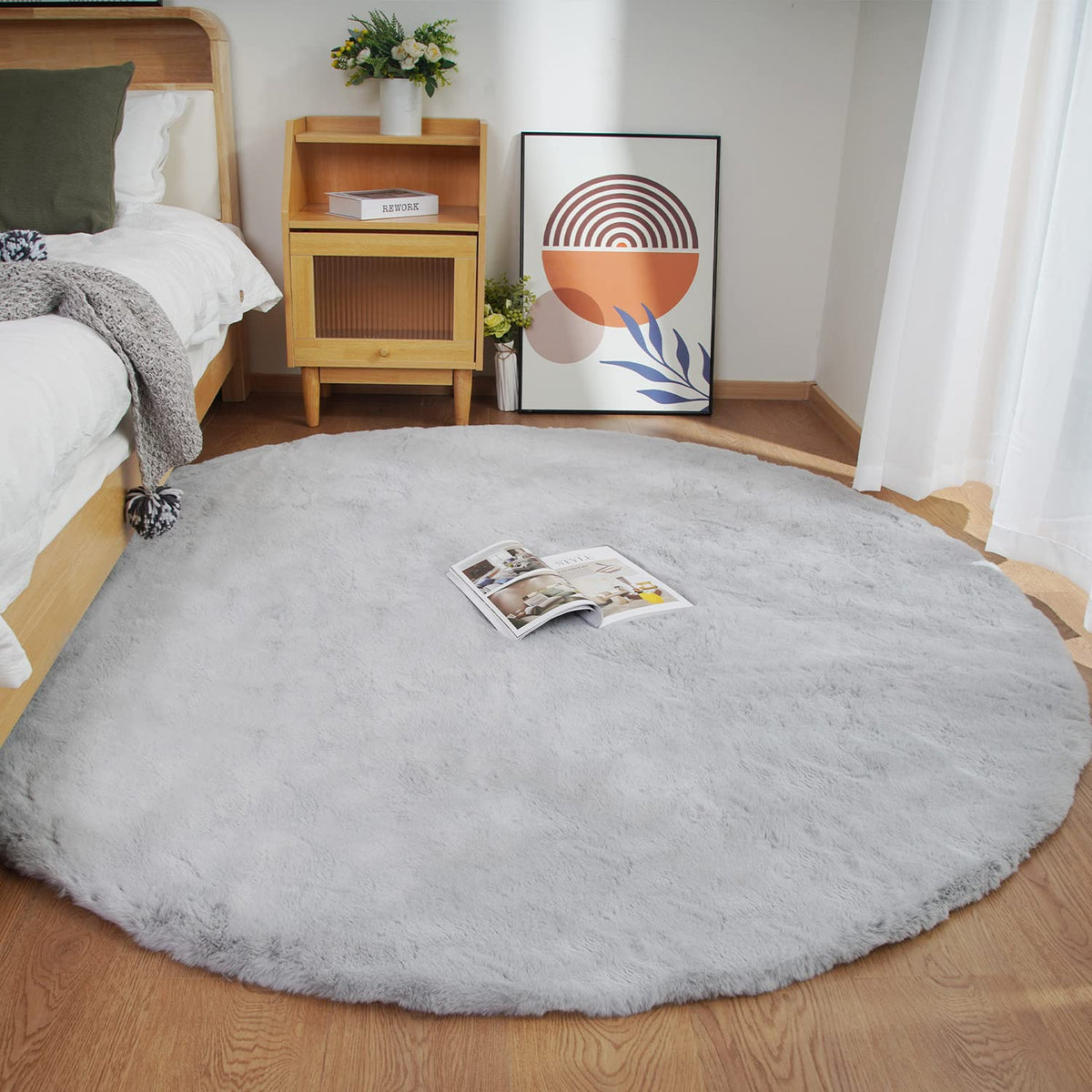 Ghouse White 8x10 Area Rug Fluffy Faux Rabbit Fur Rug White Plush Shag Rug for Living Room Bedroom, Playing Room, Nursery Room