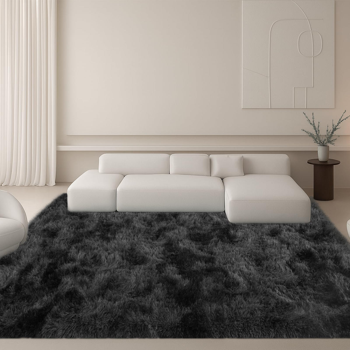 8x10 Beige Fluffy Shag Area Rug, Non-Slip Soft Carpet for Home