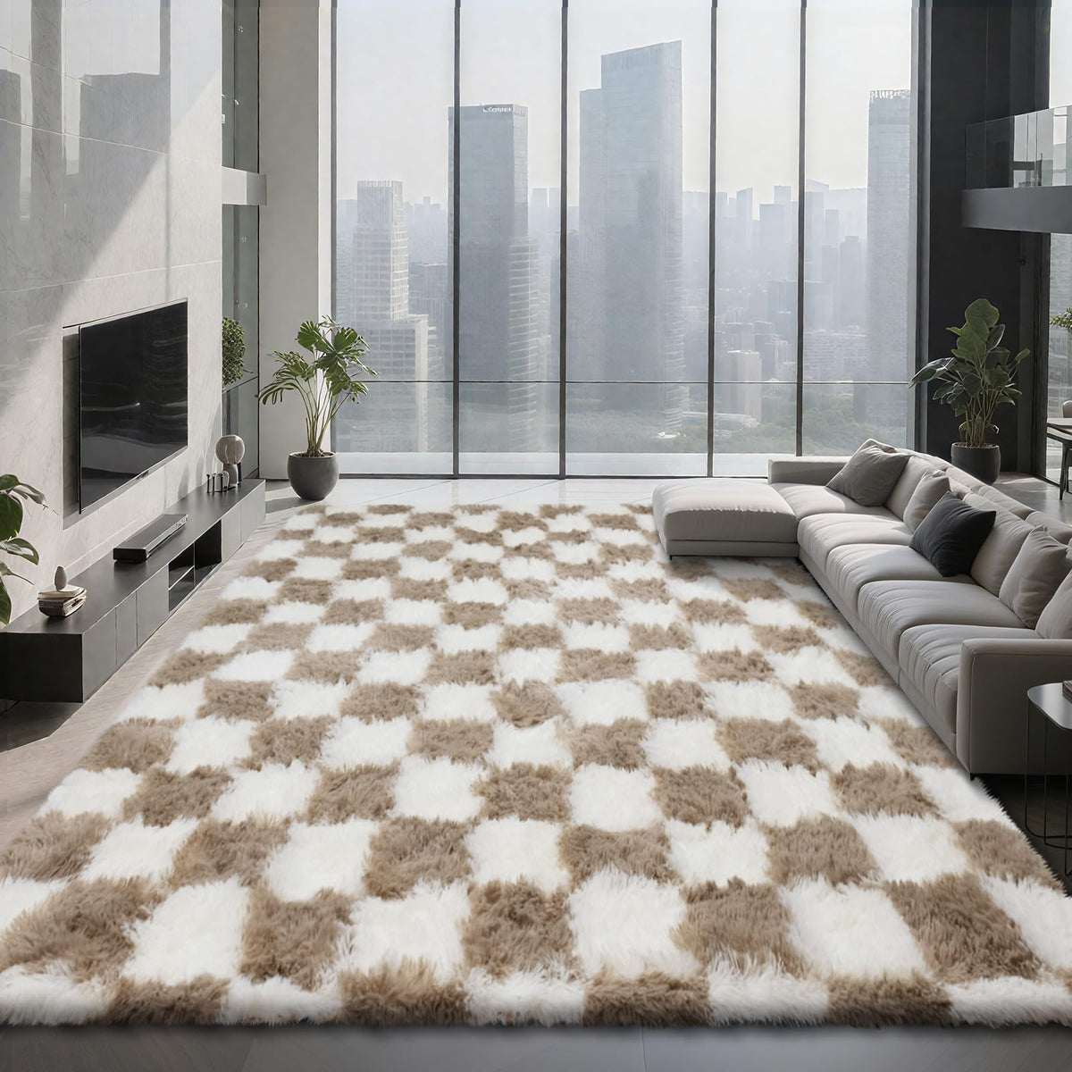 Shag Area Rugs for Bedroom Living Room,8X10 Ultra Soft Fluffy Area Rugs for Dorm,Indoor Carpet Plush Rugs for Living Room Home Decor,Tie-Dye Grey