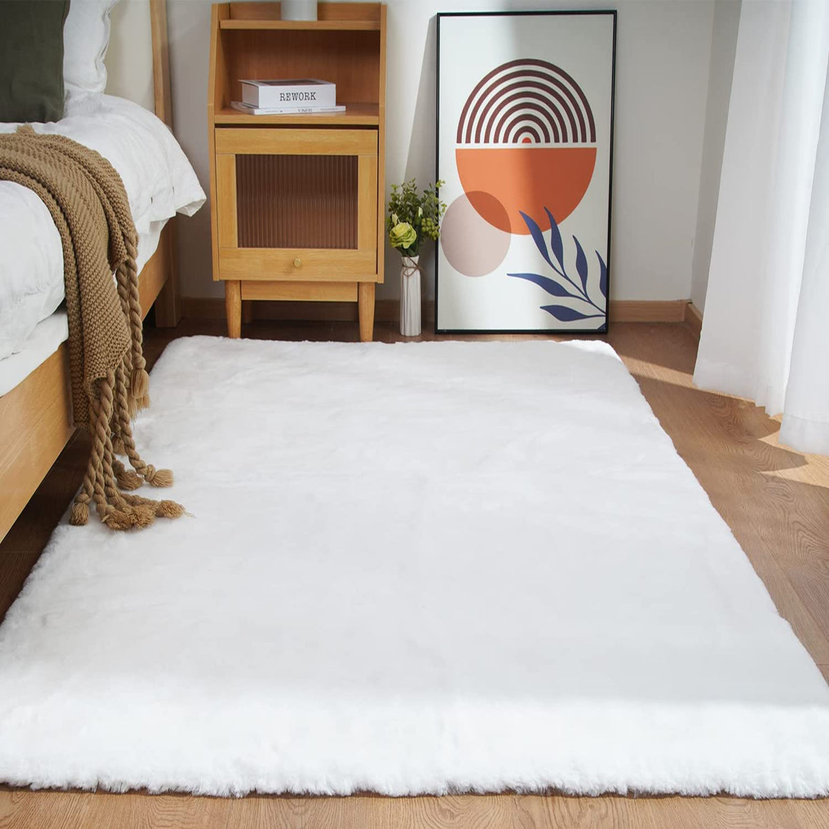 Ghouse White 8x10 Area Rug Fluffy Faux Rabbit Fur Rug White Plush Shag Rug for Living Room Bedroom, Playing Room, Nursery Room