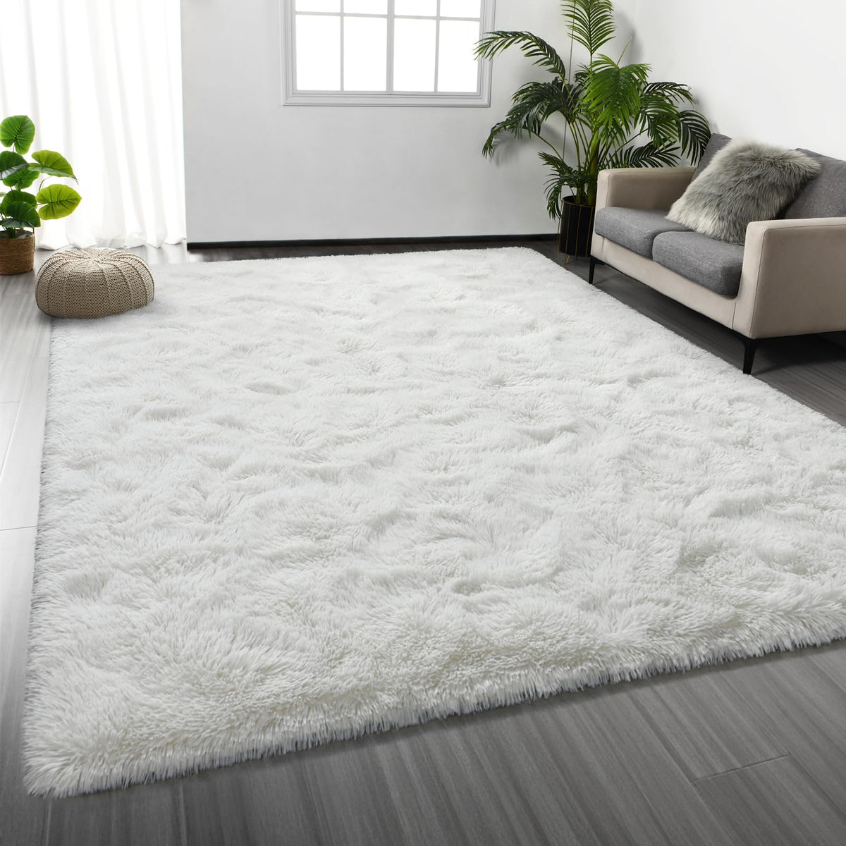 Deerhoo Large Shag Area Rugs 6 x 9, Tie-Dyed Plush Fuzzy Rugs, Dark Grey
