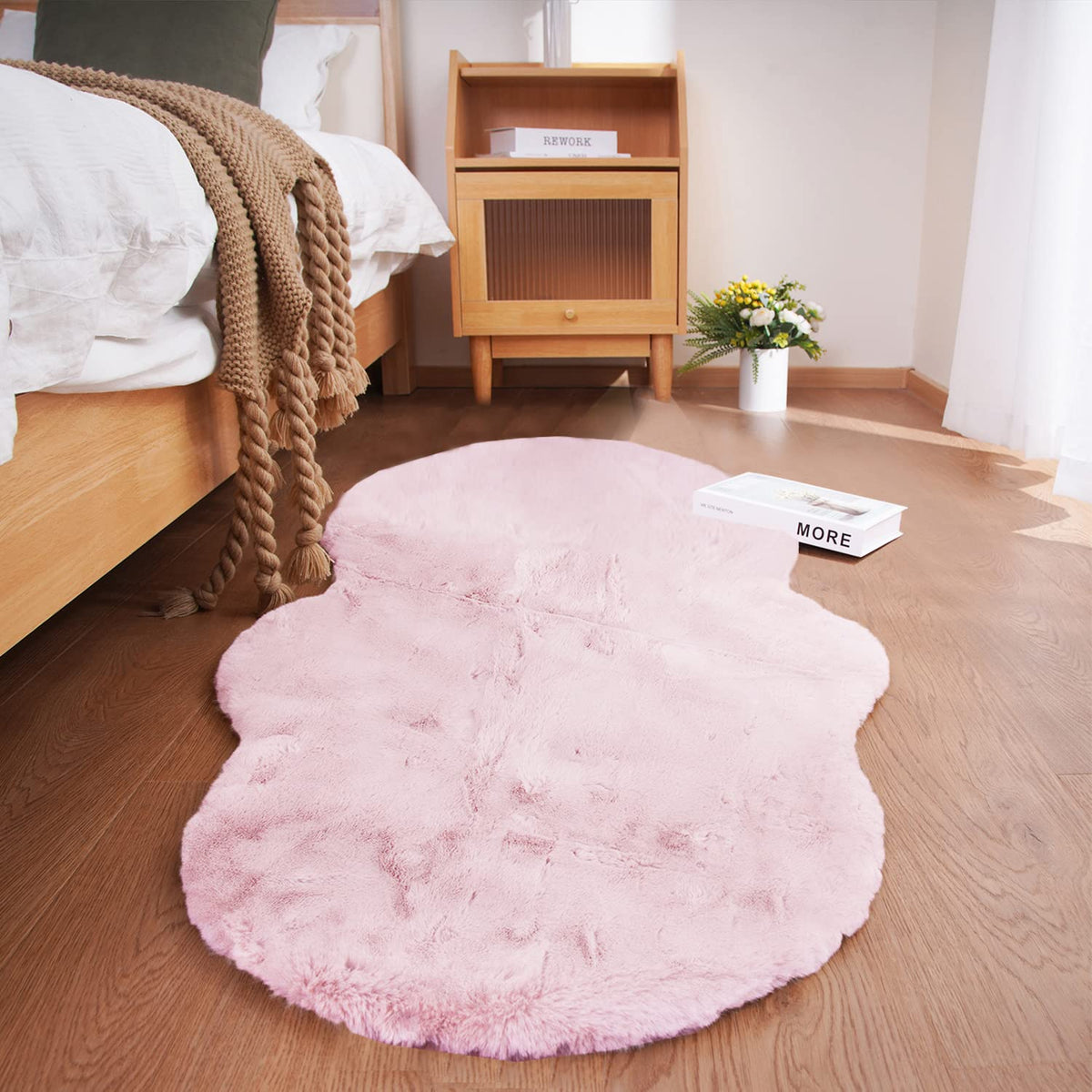 Ghouse White 8x10 Area Rug Fluffy Faux Rabbit Fur Rug White Plush Shag Rug for Living Room Bedroom, Playing Room, Nursery Room