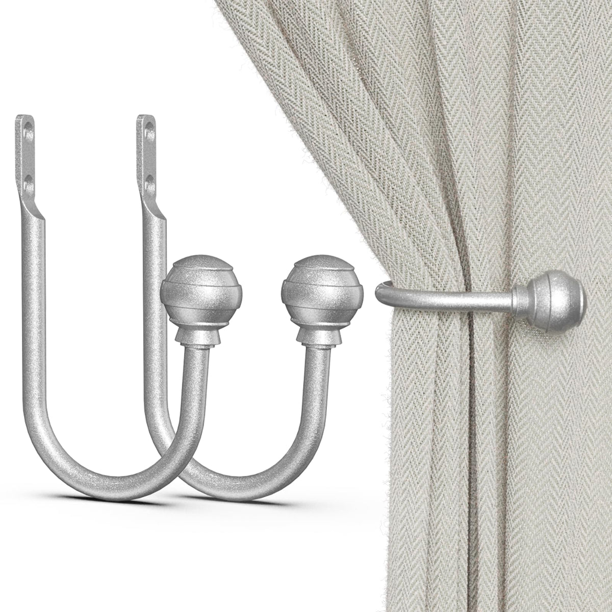 Hion Curtain Holdbacks Black 2pcs, Curtain Tiebacks Wall Mounted Hooks