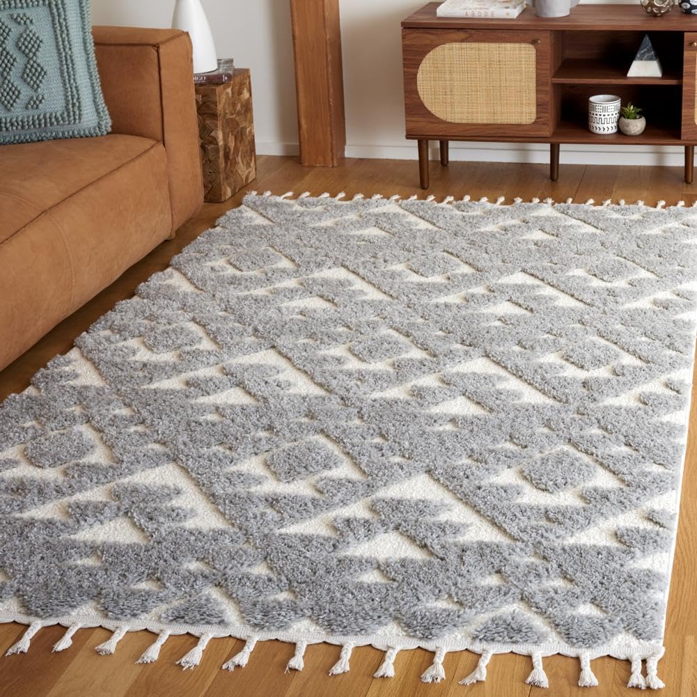 SAFAVIEH Moroccan Tassel Shag Rug 5'3"x7'6", Ivory & Brick Rust MTS688P