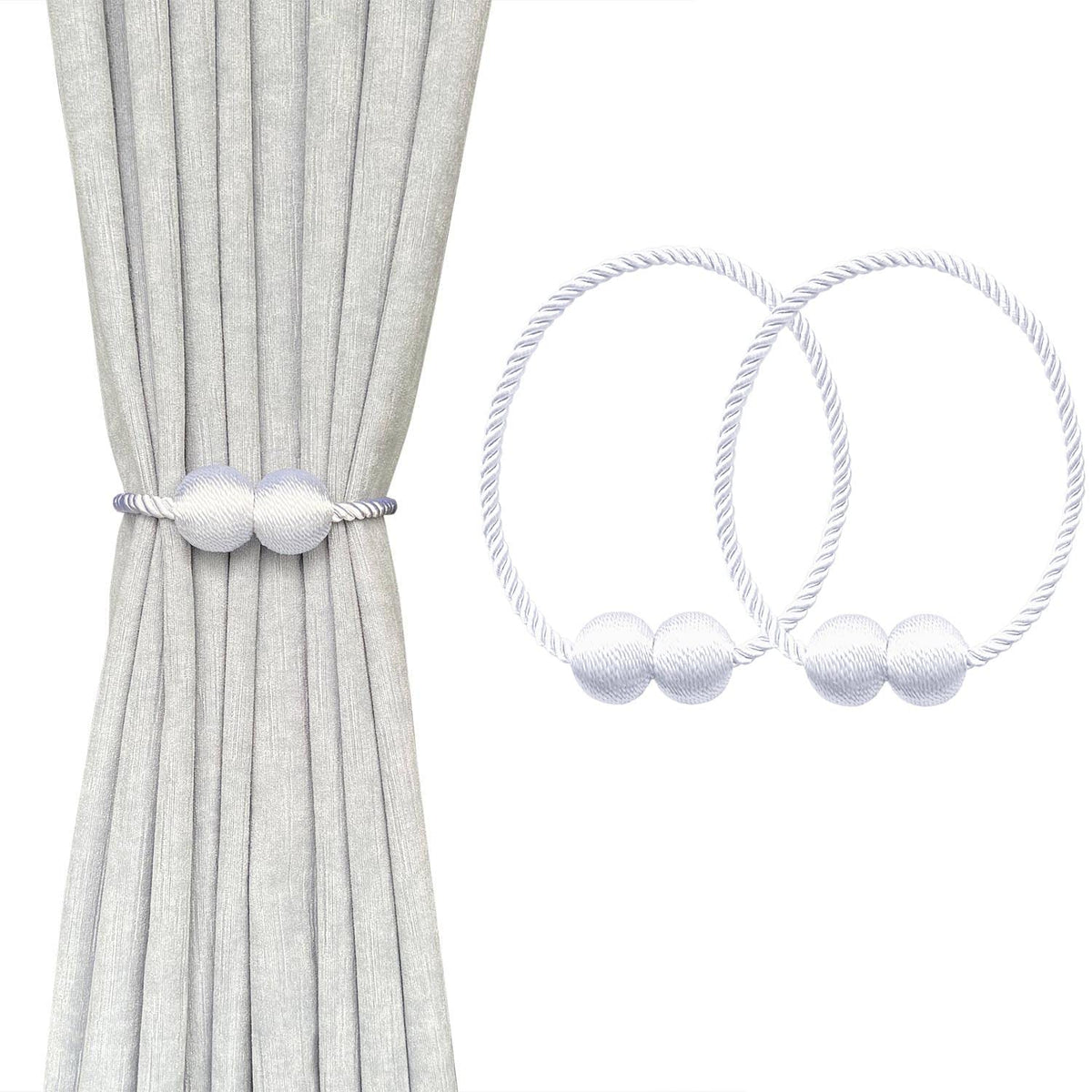 MELALUXE 6 Pack Magnetic Curtain Tiebacks, Decorative Curtain Holdbacks for Window Décor (Grey)