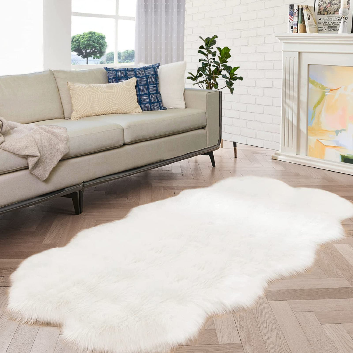 ORINOVA Beige Shag Faux Sheepskin Washable 4X6 Fur Rug for Living Room Bedroom Fluffy Furry Area Rug Rectangle Nursery Decor Rug