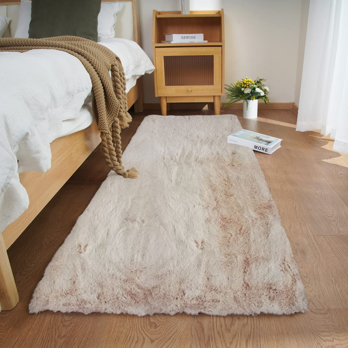 Ghouse White 8x10 Area Rug Fluffy Faux Rabbit Fur Rug White Plush Shag Rug for Living Room Bedroom, Playing Room, Nursery Room