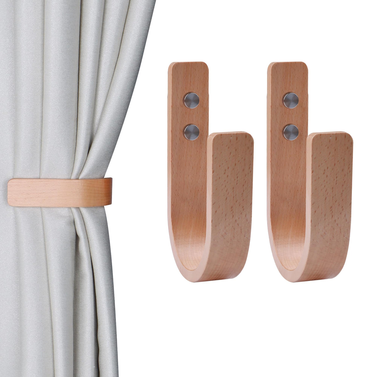 2 Pack Curtain Tiebacks & Holdbacks Wood Curtain Holder, Coffee