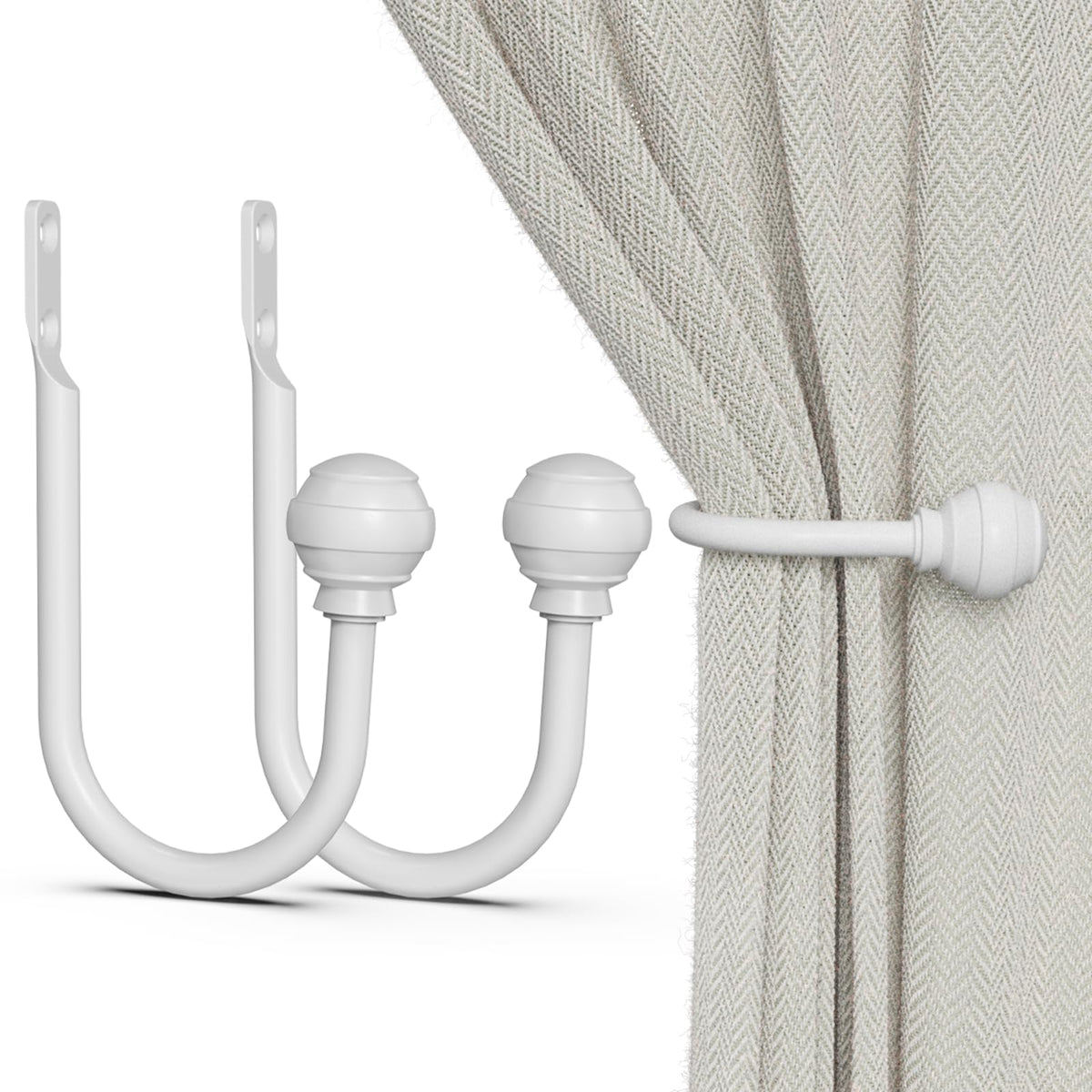 Hion Curtain Holdbacks Black 2pcs, Curtain Tiebacks Wall Mounted Hooks