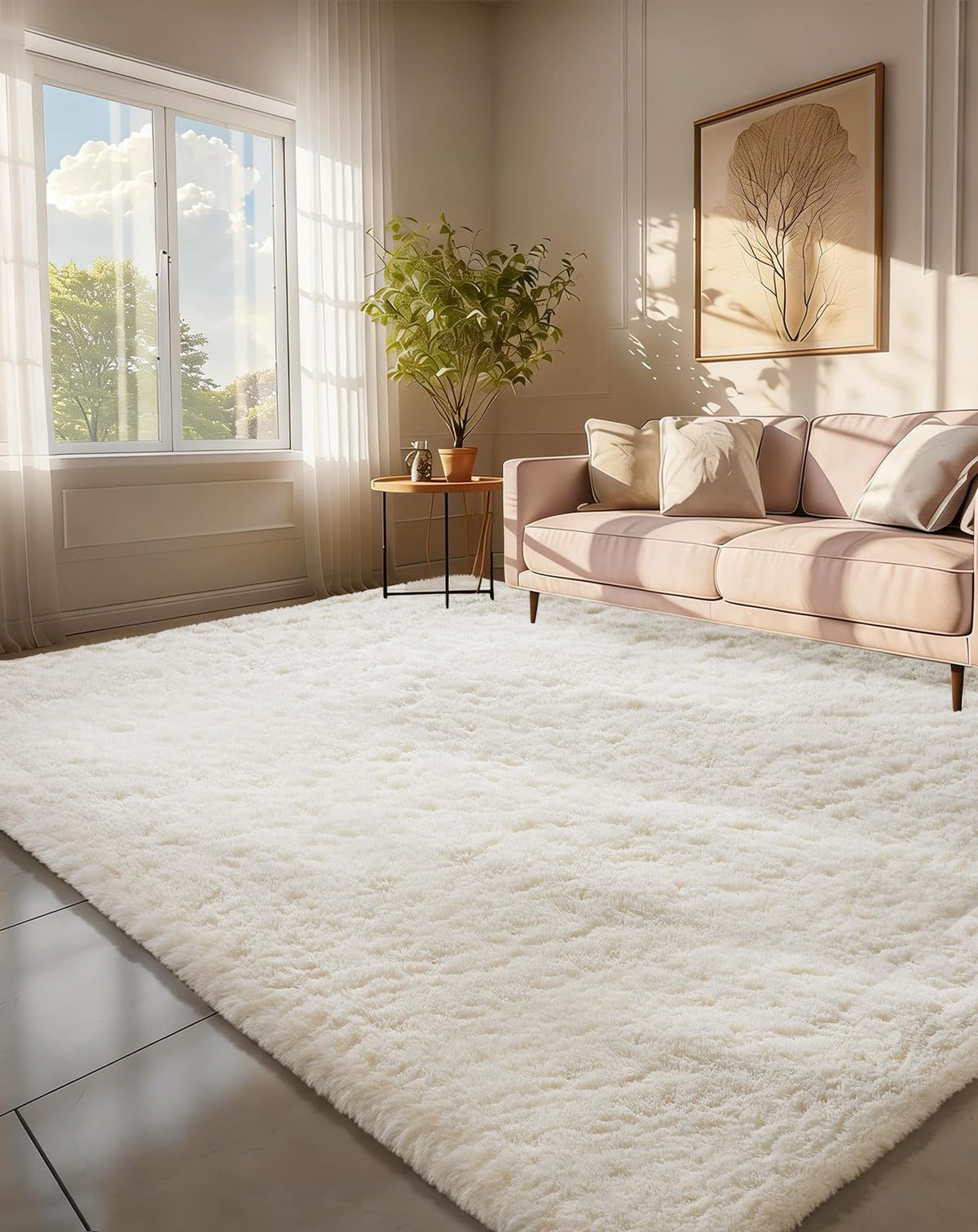 Ophanie 8x10 Area Rugs for Living Room, Washable Non-Slip Fluffy Soft Large Shag Bedroom Carpet, Ivory Big Indoor Nursery Rug, Carpets for Boy and Girls Room Dorm Decor with Over 99 pcs Pile fibers