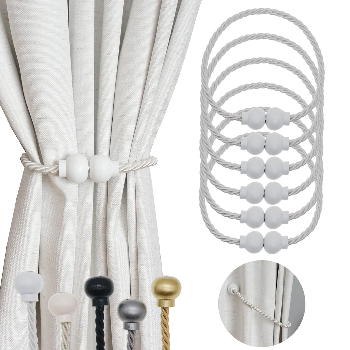 2 Pack Magnetic Curtain Tiebacks Modern Handmade Rope Curtain Tie Backs Decorative Drapes Weave Holdbacks for Home Outdoor Bedroom Office Decorative Curtain, Gold