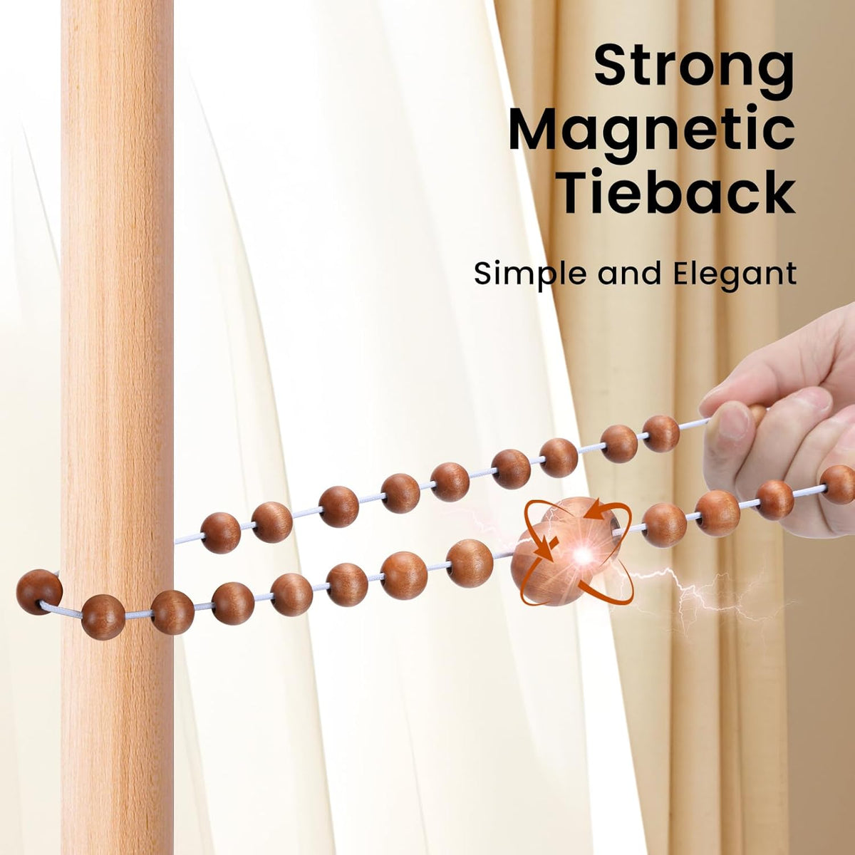 KLOGTSIND Magnetic Curtain Tiebacks, 2 Pack Wood Bead Curtain Holdbacks