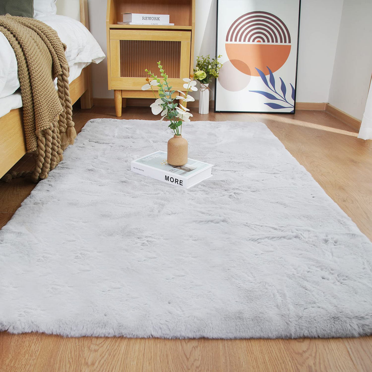 Ghouse White 8x10 Area Rug Fluffy Faux Rabbit Fur Rug White Plush Shag Rug for Living Room Bedroom, Playing Room, Nursery Room