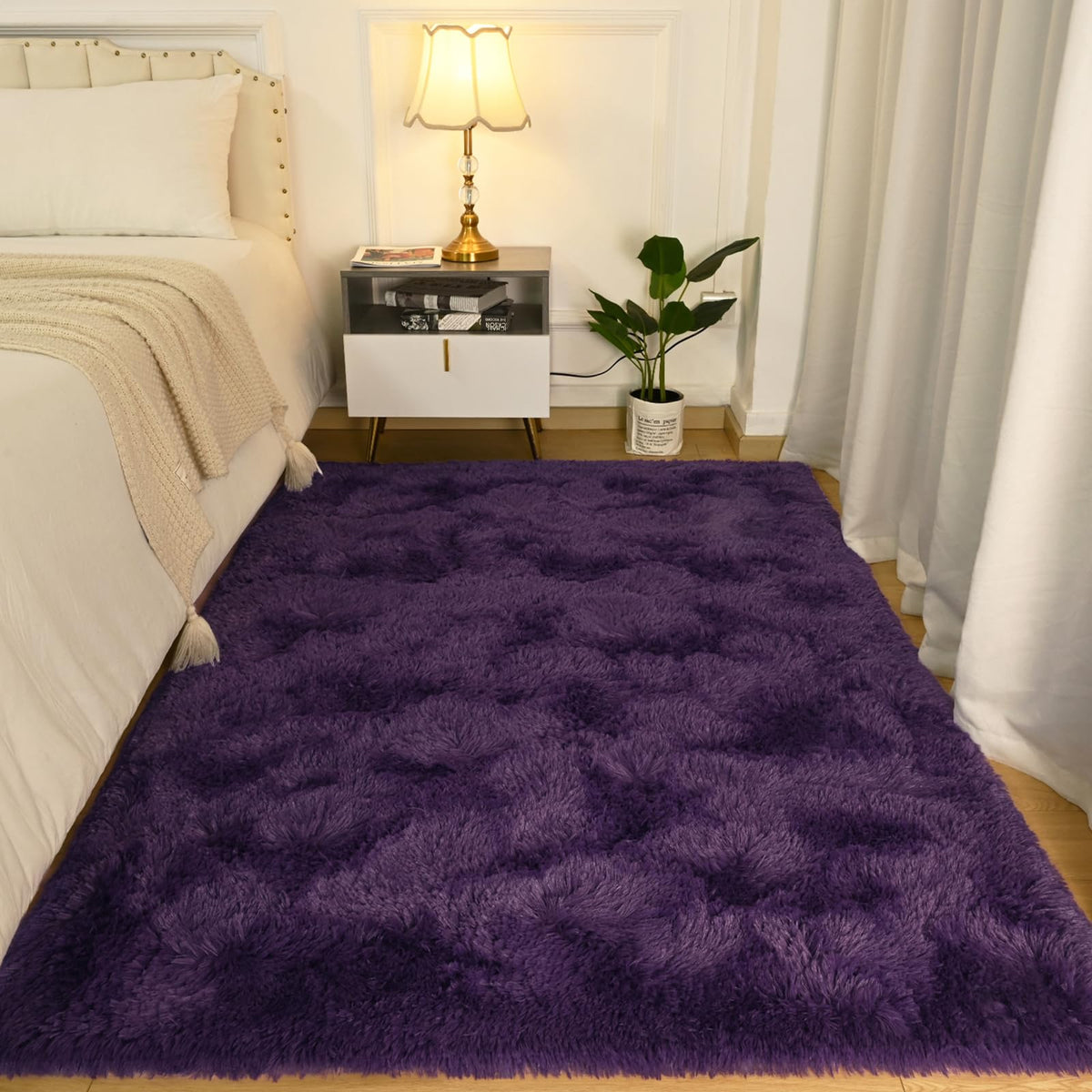 Softlife Dark Purple Area Rug for Bedroom, Fluffy Shag Plush 3x5 Rugs for Living Room Girls, Shaggy Throw Soft Fuzzy Small Kids Carpet for Dorm Bedside Ultra Cozy Non-Slip Indoor Decor