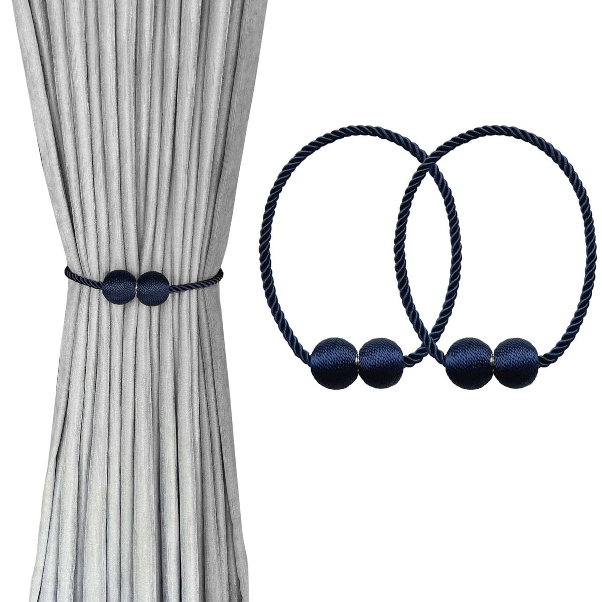 MELALUXE 6 Pack Magnetic Curtain Tiebacks, Decorative Curtain Holdbacks for Window Décor (Grey)