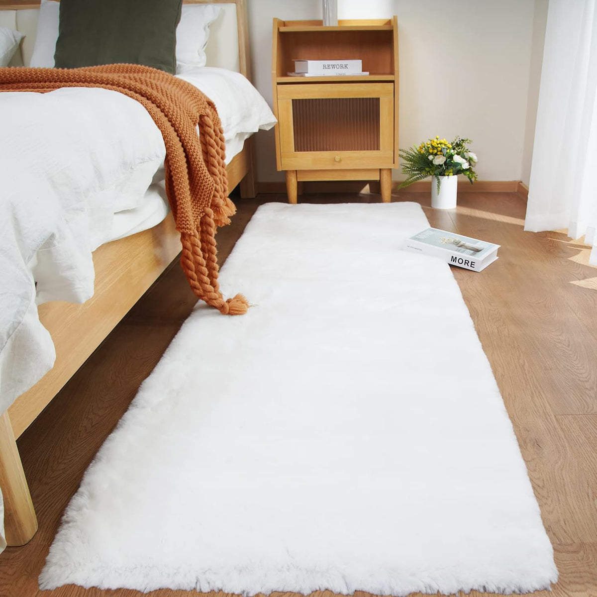 Ghouse White 8x10 Area Rug Fluffy Faux Rabbit Fur Rug White Plush Shag Rug for Living Room Bedroom, Playing Room, Nursery Room