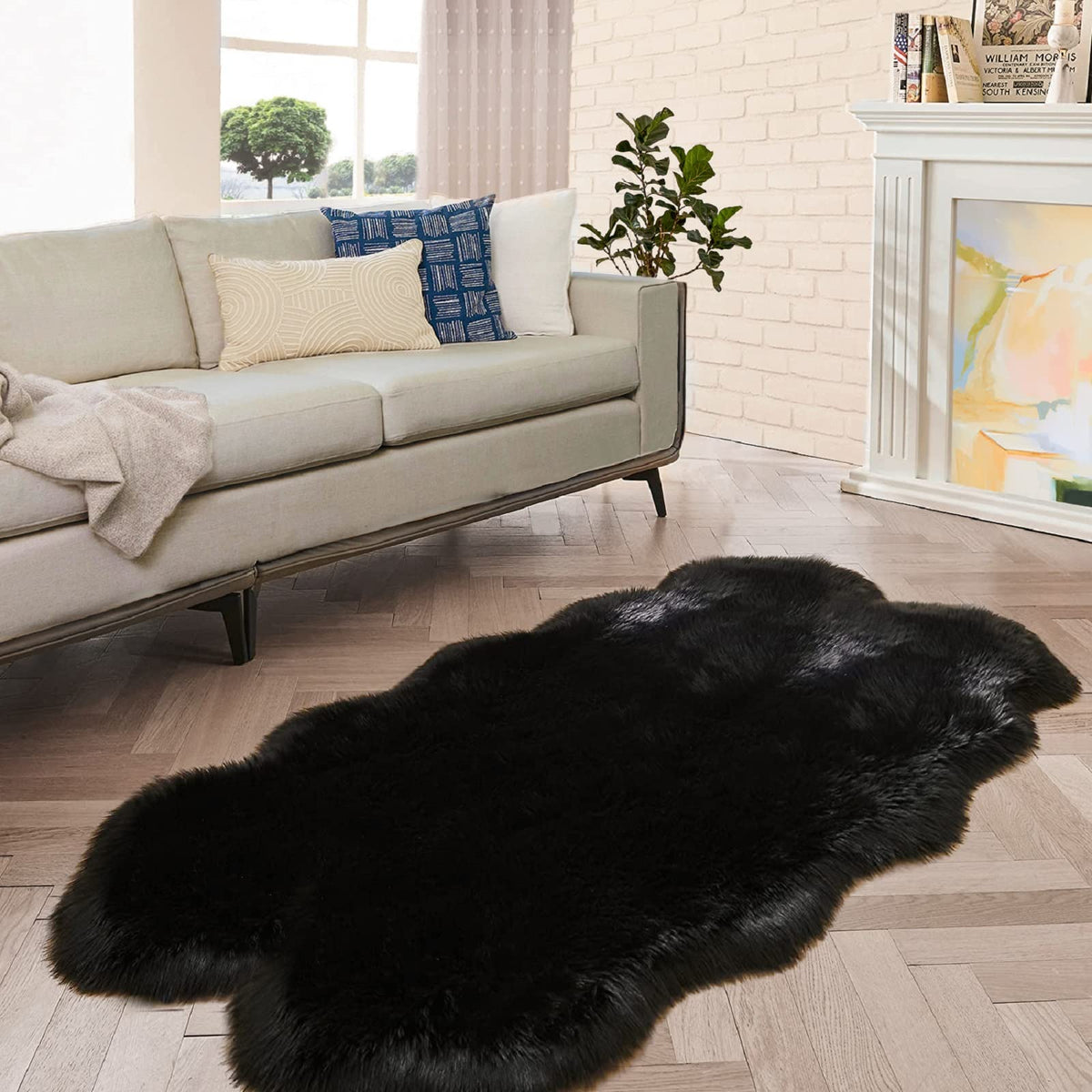 ORINOVA Beige Shag Faux Sheepskin Washable 4X6 Fur Rug for Living Room Bedroom Fluffy Furry Area Rug Rectangle Nursery Decor Rug