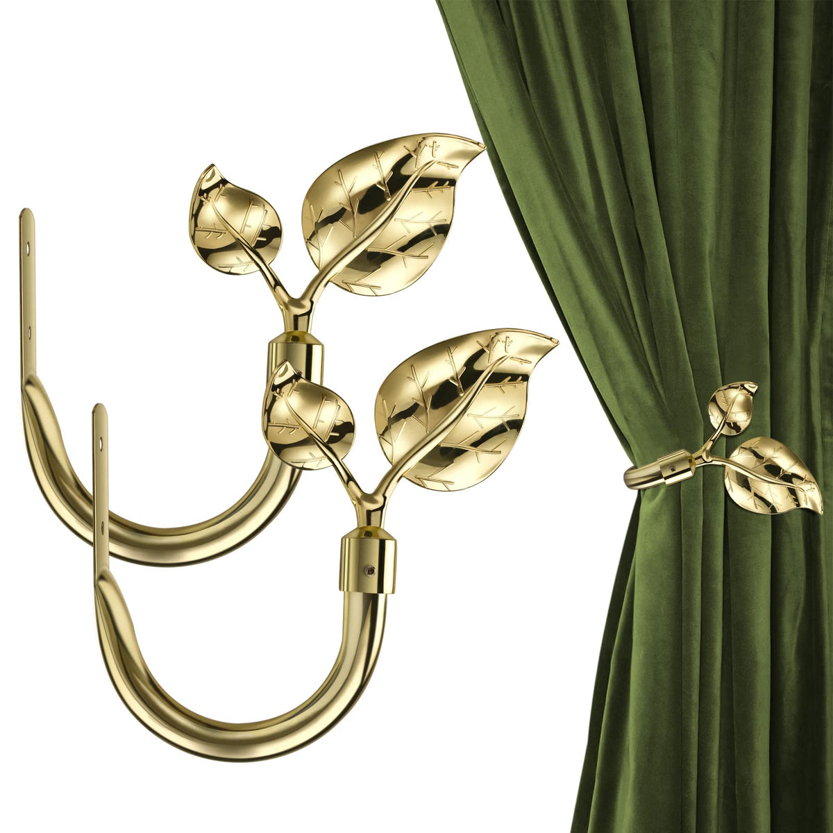 HIKMLK Leaf Shaped Curtain Tieback Holdbacks 2pcs, Handmade Metal Curtain Side Holders for Wall, Curtain Hook Pull Backs for Drapes Window Decoration