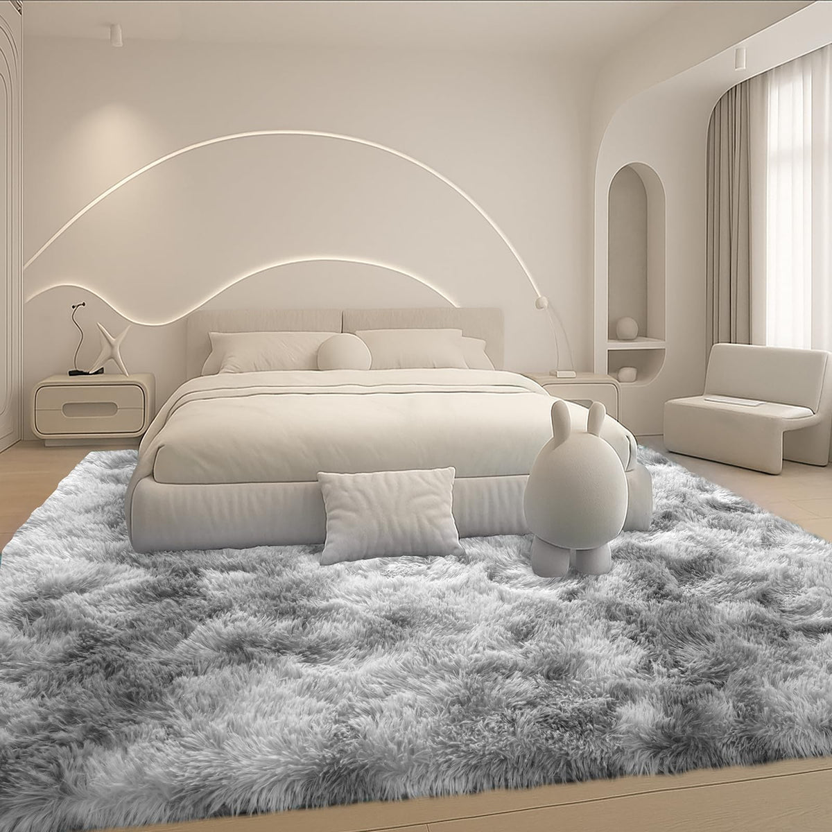 8x10 Beige Fluffy Shag Area Rug, Non-Slip Soft Carpet for Home