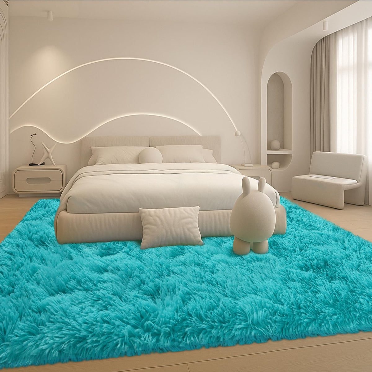 8x10 Beige Fluffy Shag Area Rug, Non-Slip Soft Carpet for Home