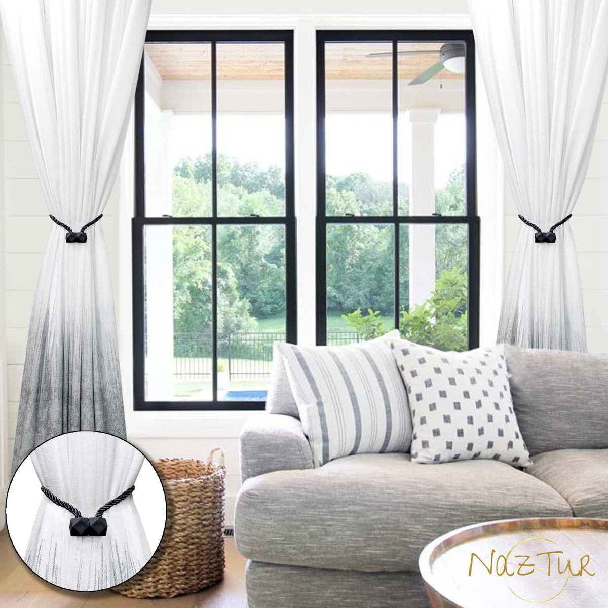 NazTur Magnetic Curtain Tiebacks, Curtain Ties, No-Drill Holdbacks (2 Pack)