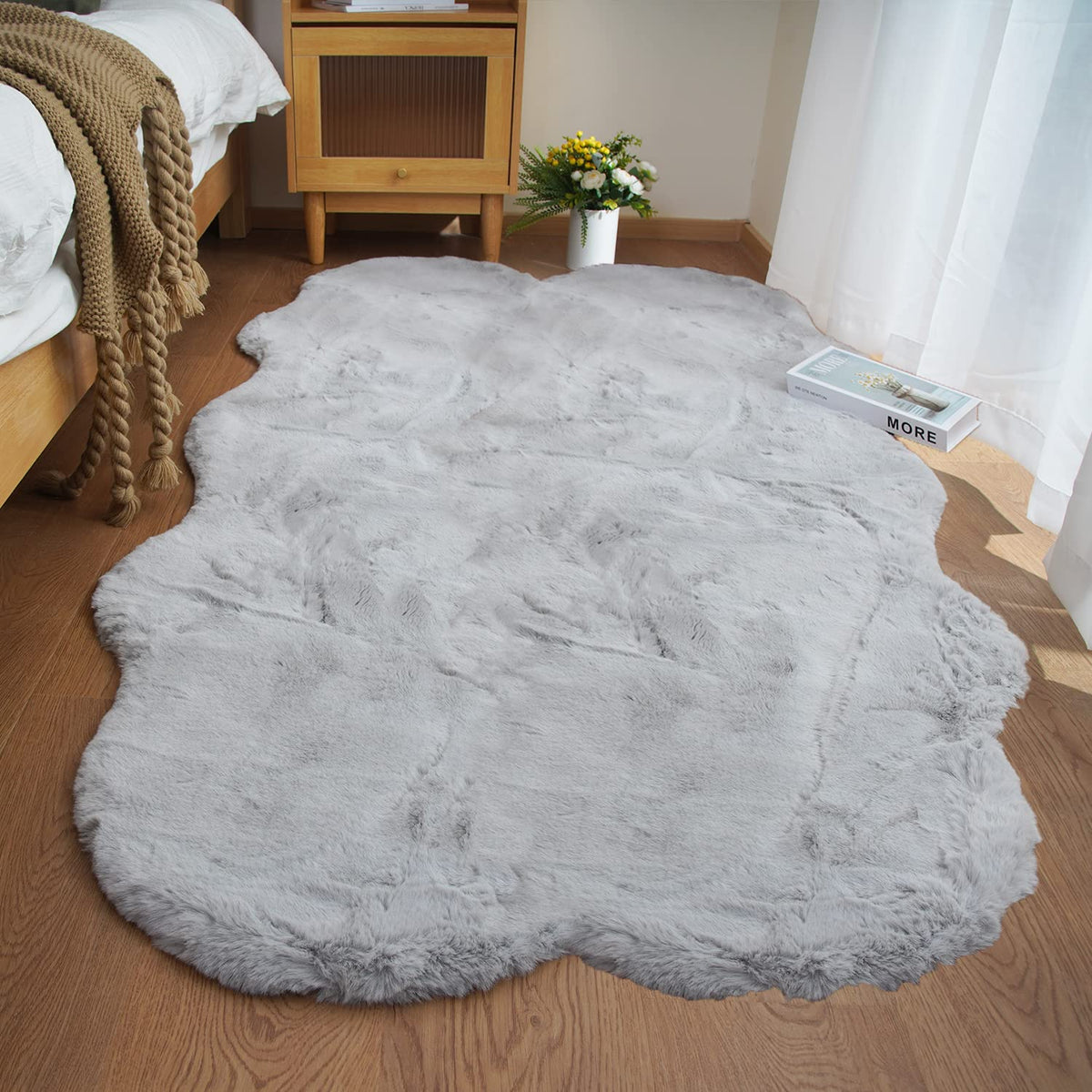 Ghouse White 8x10 Area Rug Fluffy Faux Rabbit Fur Rug White Plush Shag Rug for Living Room Bedroom, Playing Room, Nursery Room
