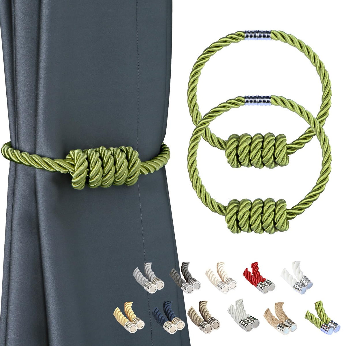 BEL AVENIR Magnetic Jute Curtain Tiebacks 2 Pack Hand-Woven Curtain Ties