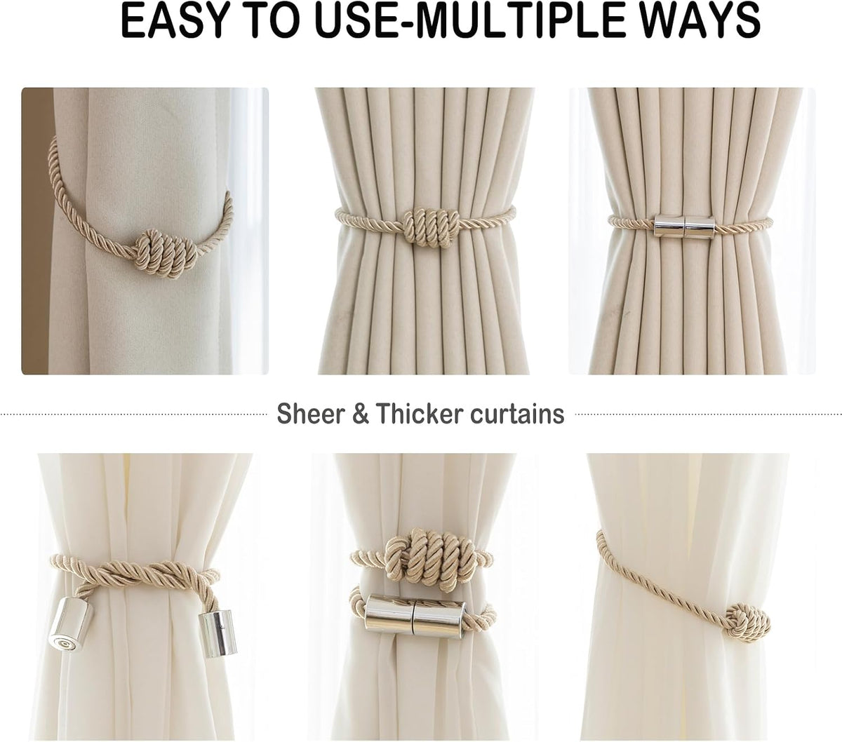 Curtain Tiebacks Magnetic Decorative Rope Tie Backs Holdbacks Contoeey