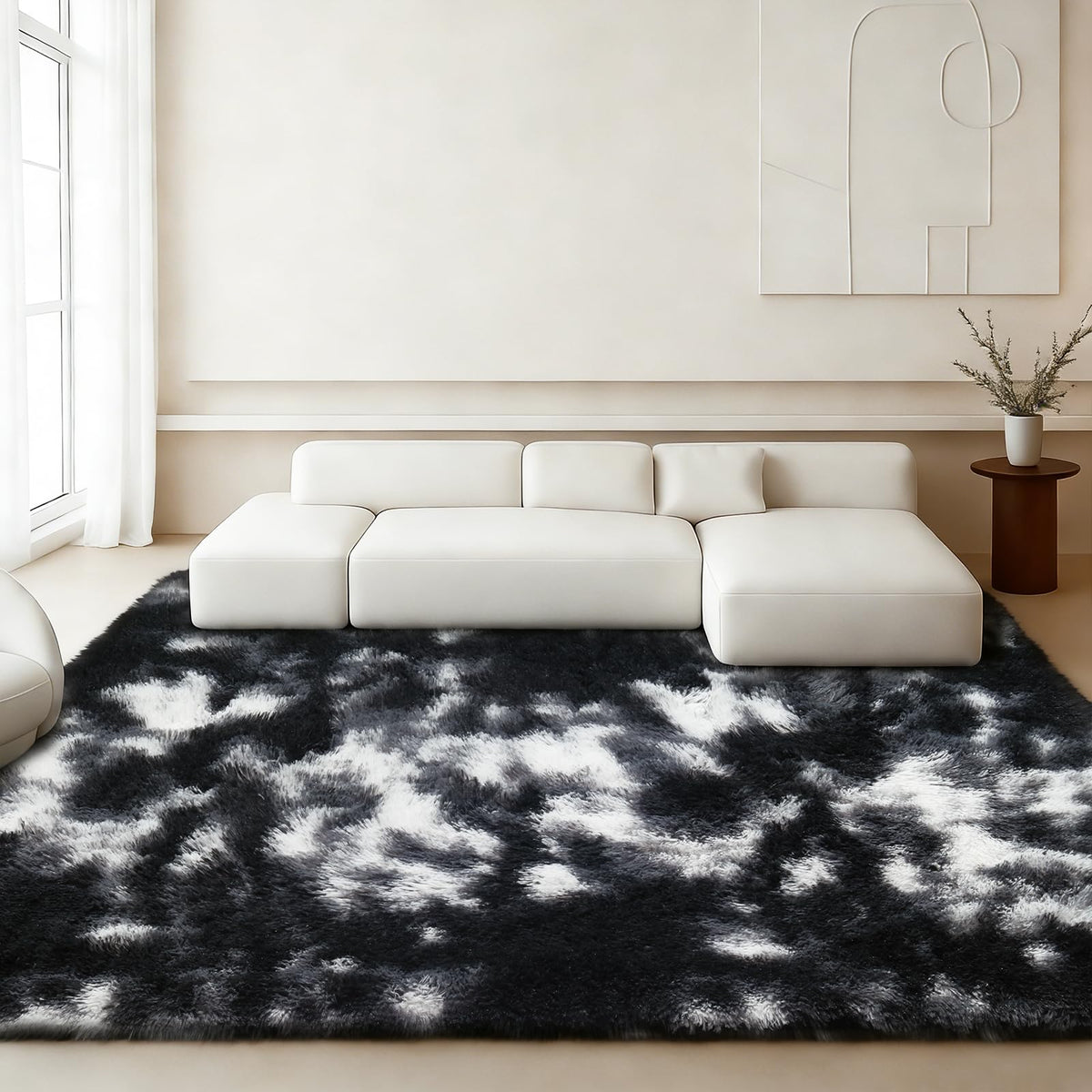8x10 Beige Fluffy Shag Area Rug, Non-Slip Soft Carpet for Home