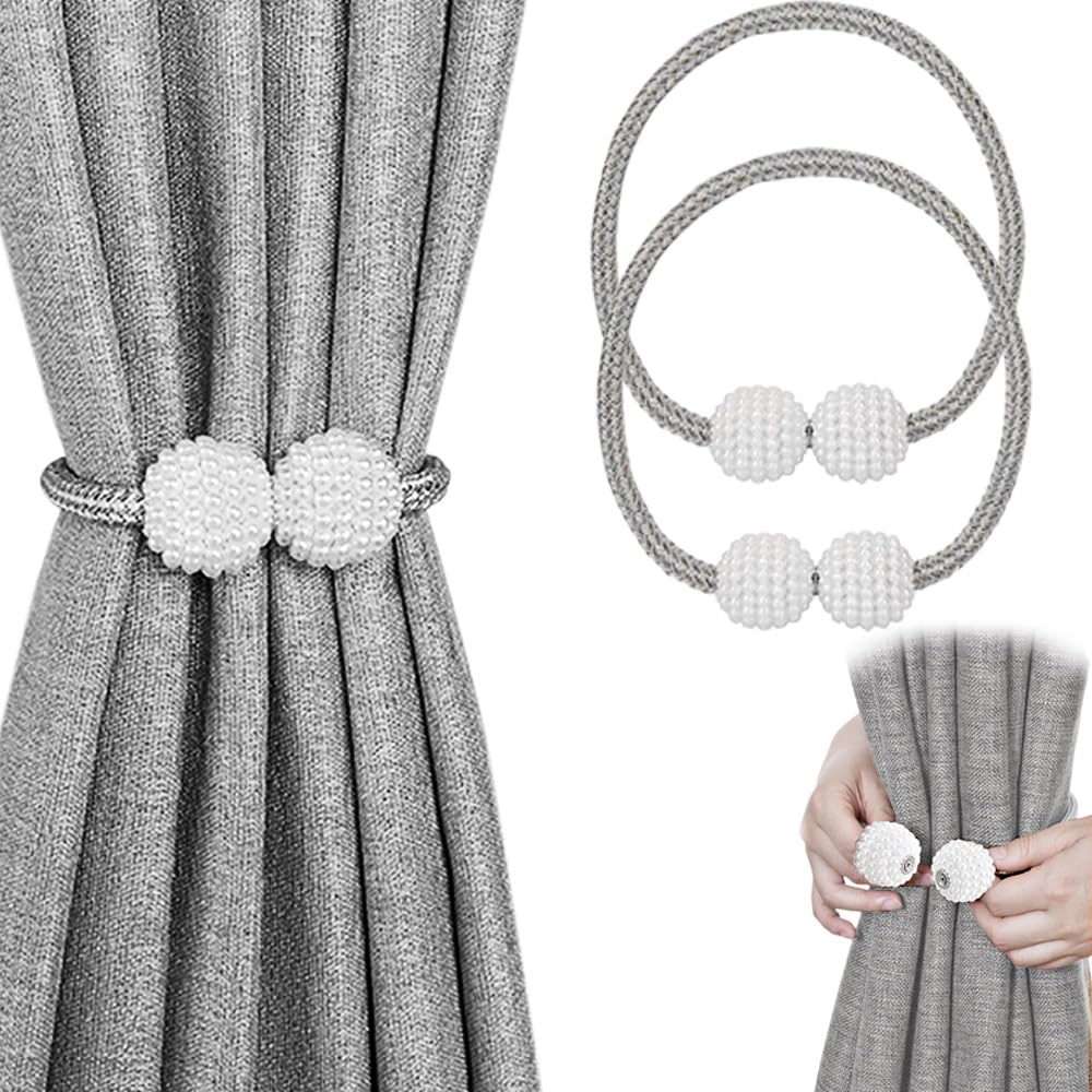 MELALUXE 6 Pack Magnetic Curtain Tiebacks, Decorative Curtain Holdbacks for Window Décor (Grey)