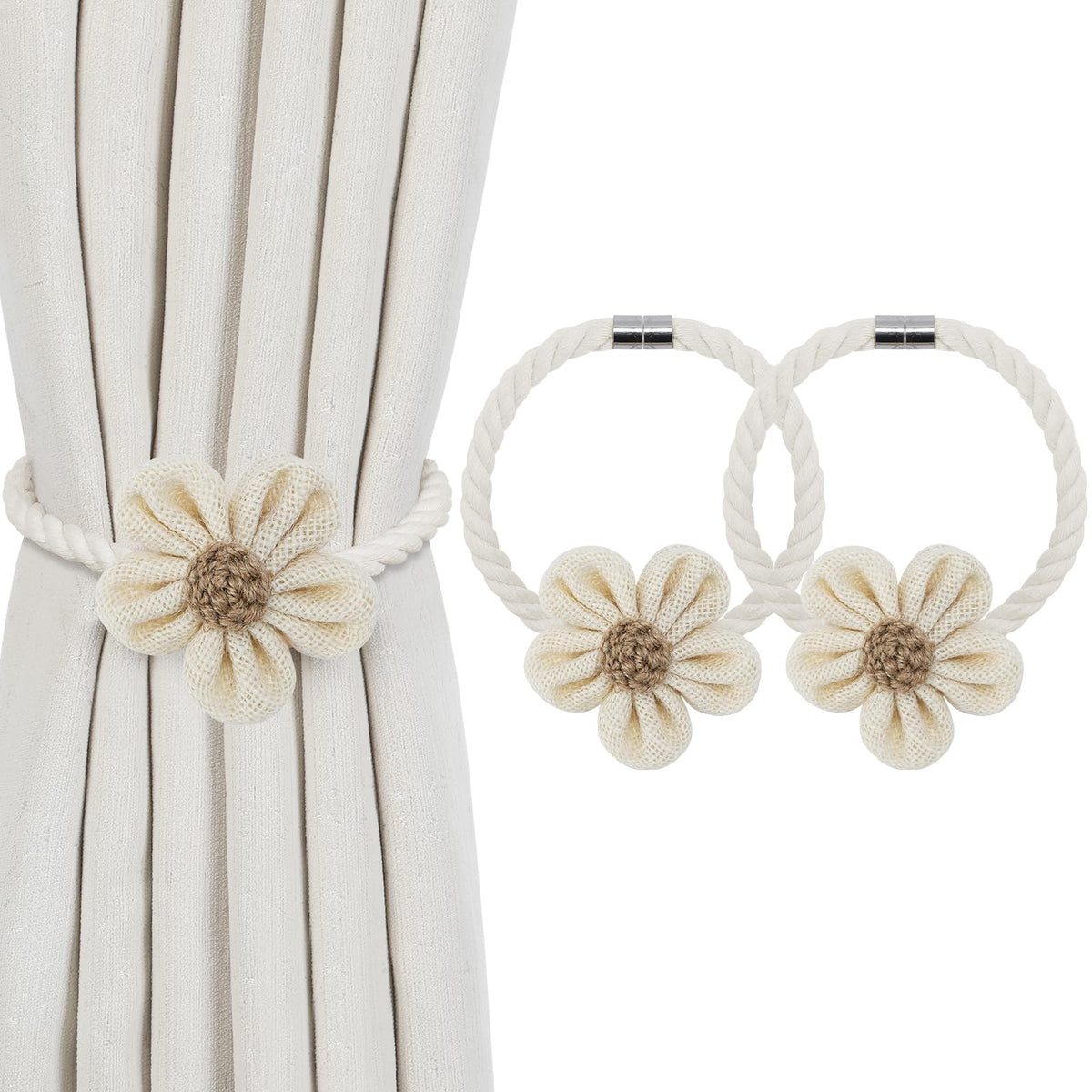 KLOGTSIND Flower Curtain Tiebacks, Decorative Curtain Holdbacks No Drill