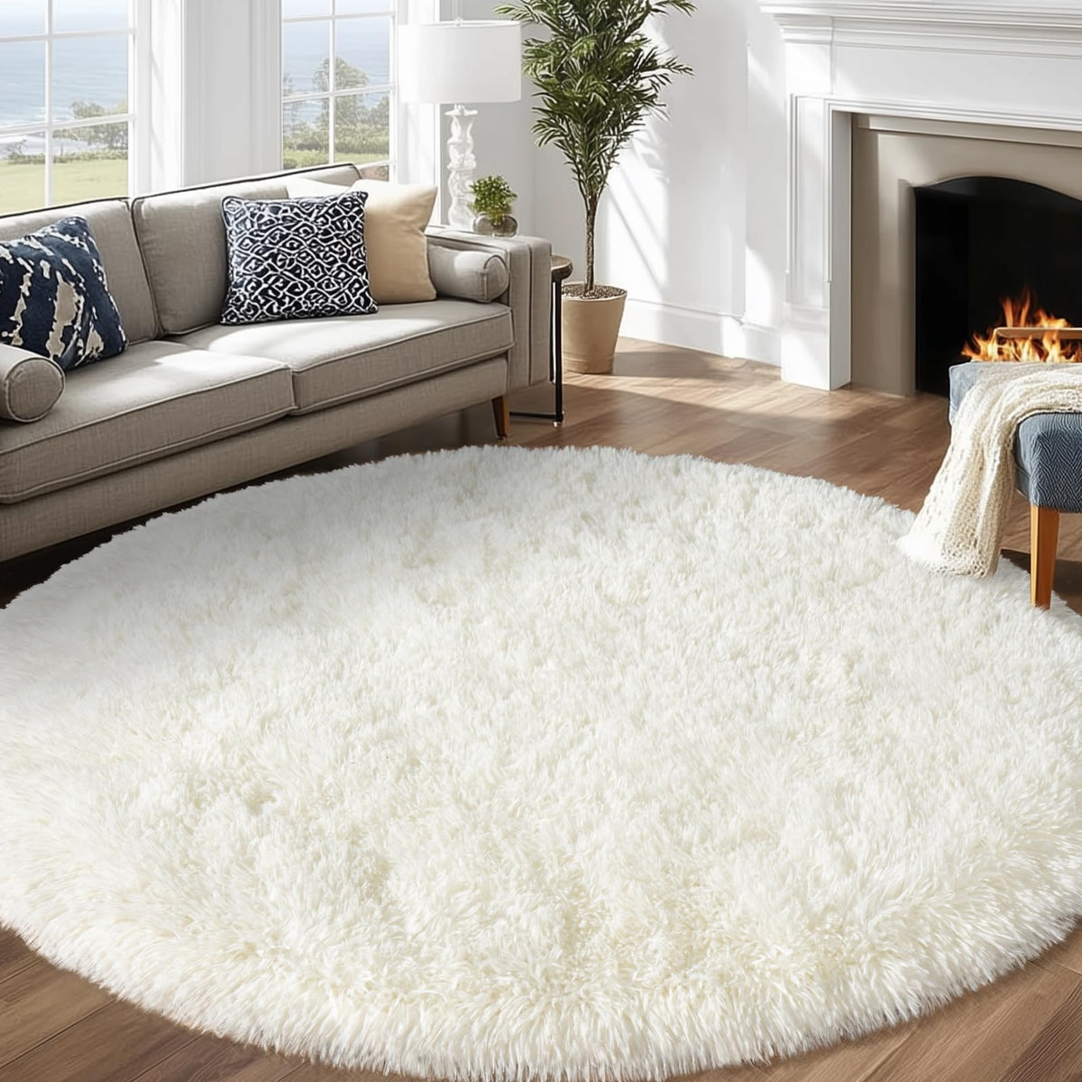 8x10 Abstract Blue Fluffy Rug for Bedroom Living Room Washable Non-Slip