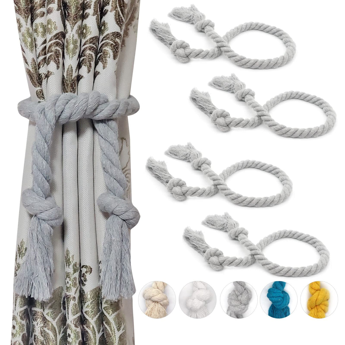 2 Pack Curtain tiebacks Rope, Outdoor Curtain Tiebacks, Natural Cotton Curtain Ties, Village Rural Rustic Farmhouse Curtain Holdbacks Curtain tie Backs Holders for Heavy Duty Drapes, Black