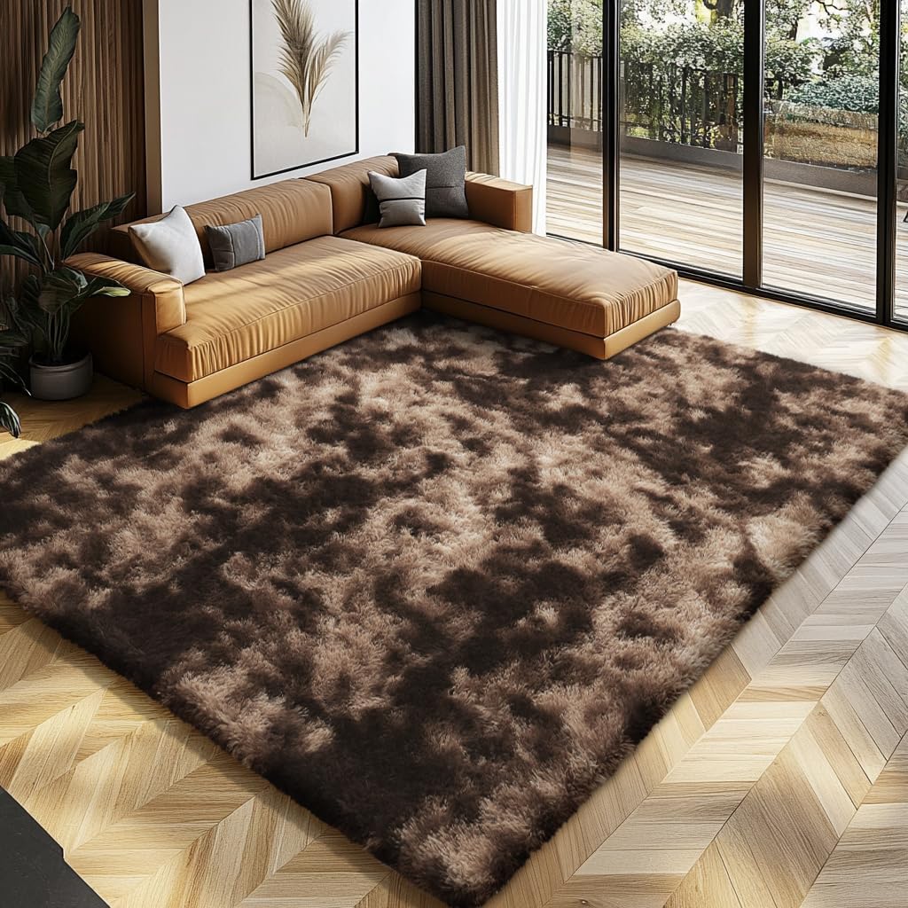 Shag Area Rugs for Bedroom Living Room,8X10 Ultra Soft Fluffy Area Rugs for Dorm,Indoor Carpet Plush Rugs for Living Room Home Decor,Tie-Dye Grey