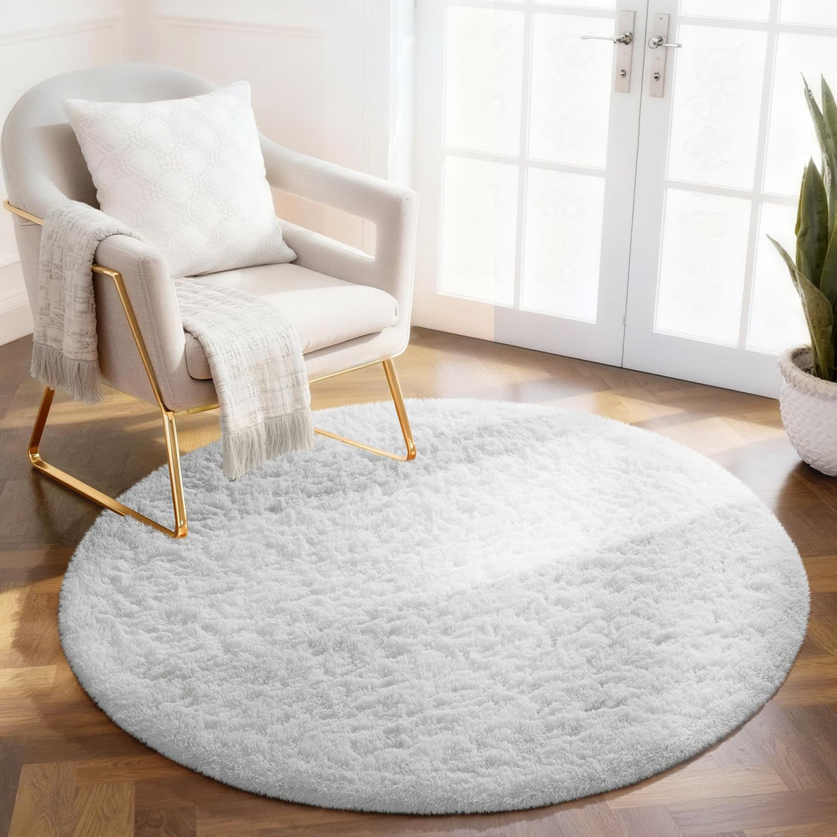 Ophanie 8x10 Area Rugs for Living Room, Washable Non-Slip Fluffy Soft Large Shag Bedroom Carpet, Ivory Big Indoor Nursery Rug, Carpets for Boy and Girls Room Dorm Decor with Over 99 pcs Pile fibers