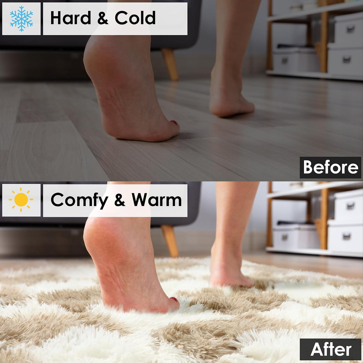 KICMOR Area Rugs 8x10 for Living Room, Large Fluffy Beige and Cream White Checkered Rug Big Fuzzy Shag Shaggy Carpets for Bedroom, Soft Plush Furry Rug for Boy Girls Room Dorm Home Decor Aesthetic