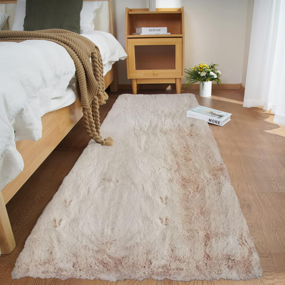 Ghouse White 8x10 Area Rug Fluffy Faux Rabbit Fur Rug White Plush Shag Rug for Living Room Bedroom, Playing Room, Nursery Room