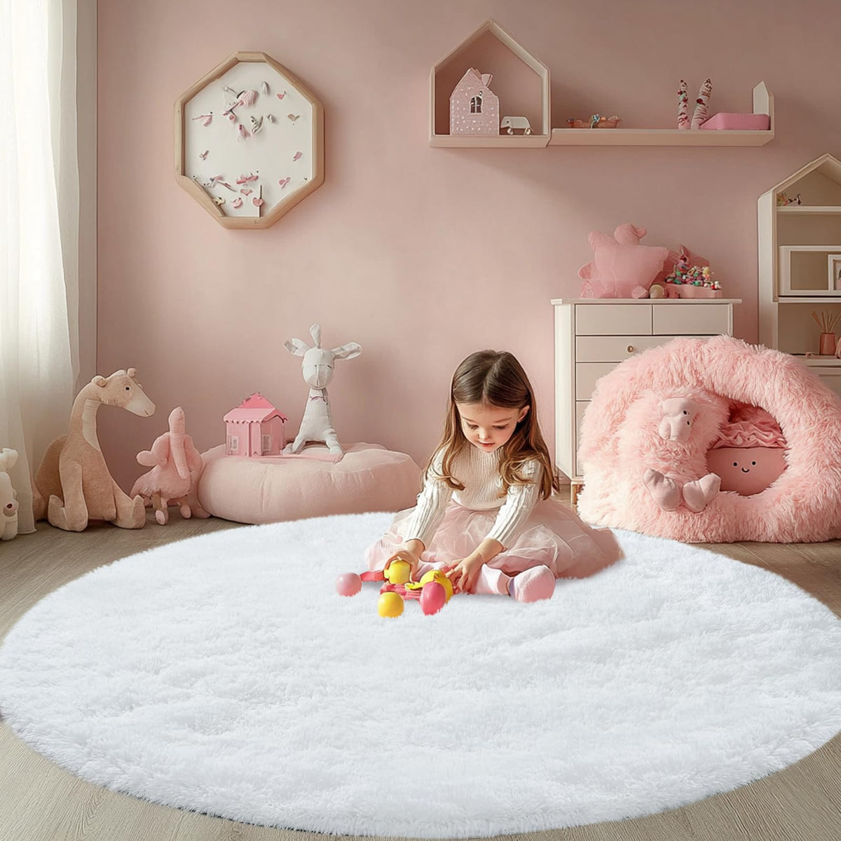 CAIYUECS White Fluffy Bedroom Rug 5x7 – Ultra Soft Shag Dorm Decor