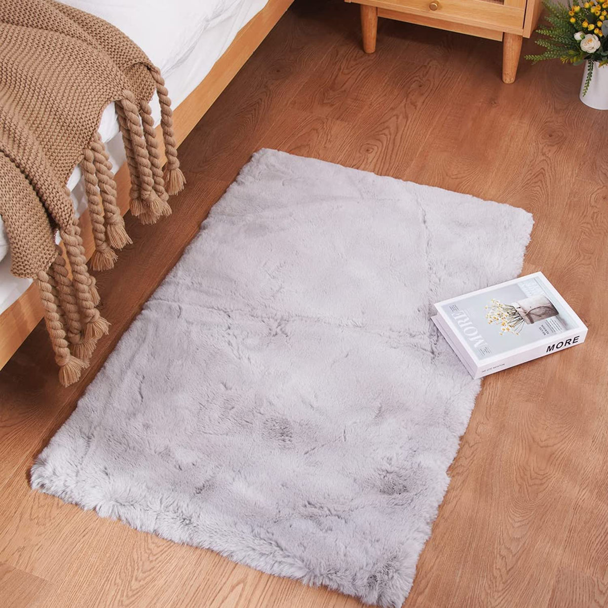 Ghouse White 8x10 Area Rug Fluffy Faux Rabbit Fur Rug White Plush Shag Rug for Living Room Bedroom, Playing Room, Nursery Room