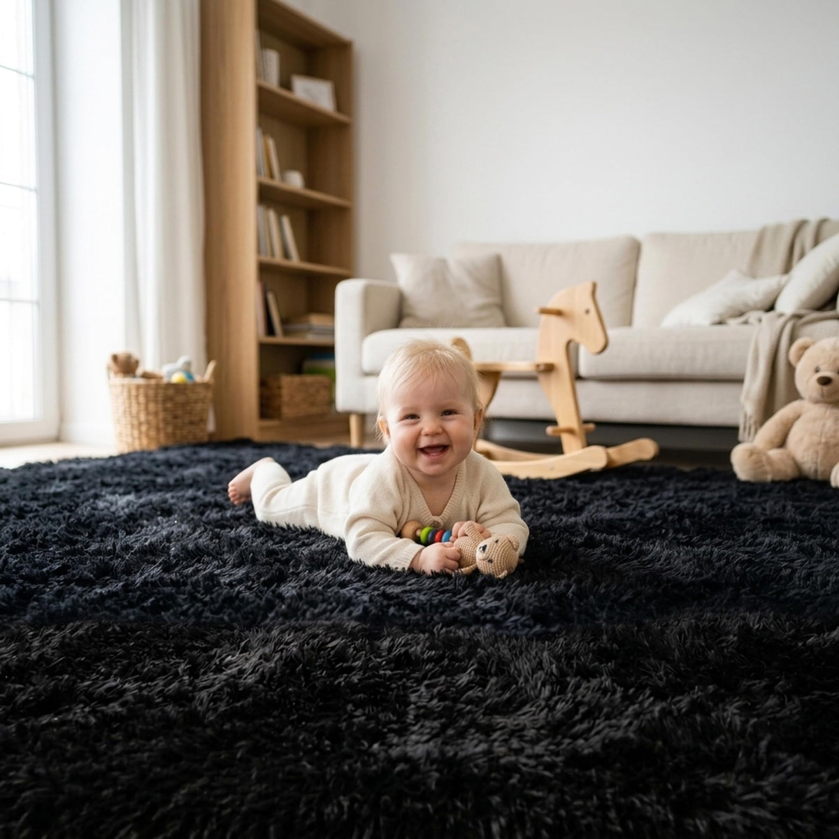 8x10 Area Rugs for Living Room, Large Fluffy Soft Shag Rug, Non-Slip Thick Fuzzy Plush Rug, Non-Shedding High Pile Furry Floor Indoor Carpet for Kids Room Nursery Dorm Home Decor(Beige)