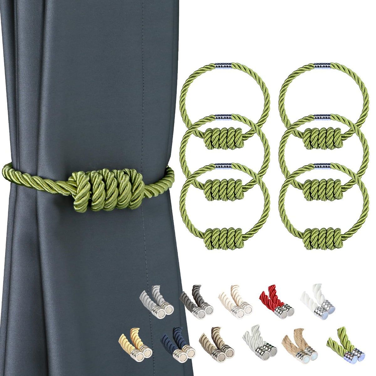 BEL AVENIR Magnetic Jute Curtain Tiebacks 2 Pack Hand-Woven Curtain Ties