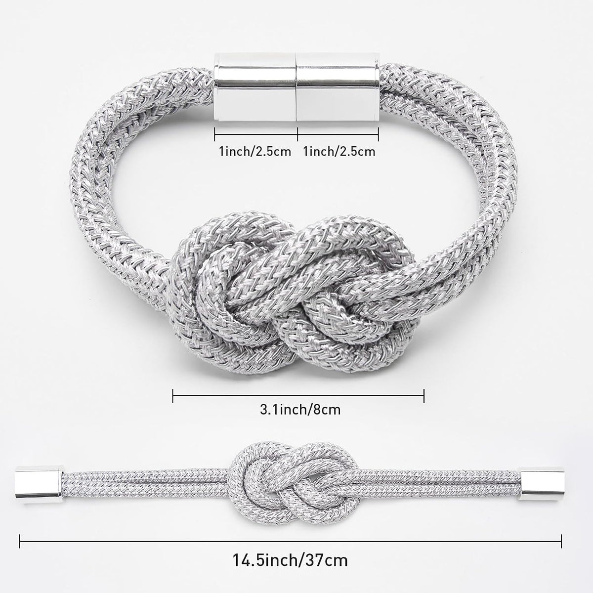 NICEEC 2 Pack Mini Magnetic Curtain Tiebacks Nordic Simple Style Drape Tie Backs Elegant Hand Weave Rope Knot Decorative Curtain Holdbacks for Home & Office Thin Window Drapery (Silver Grey)
