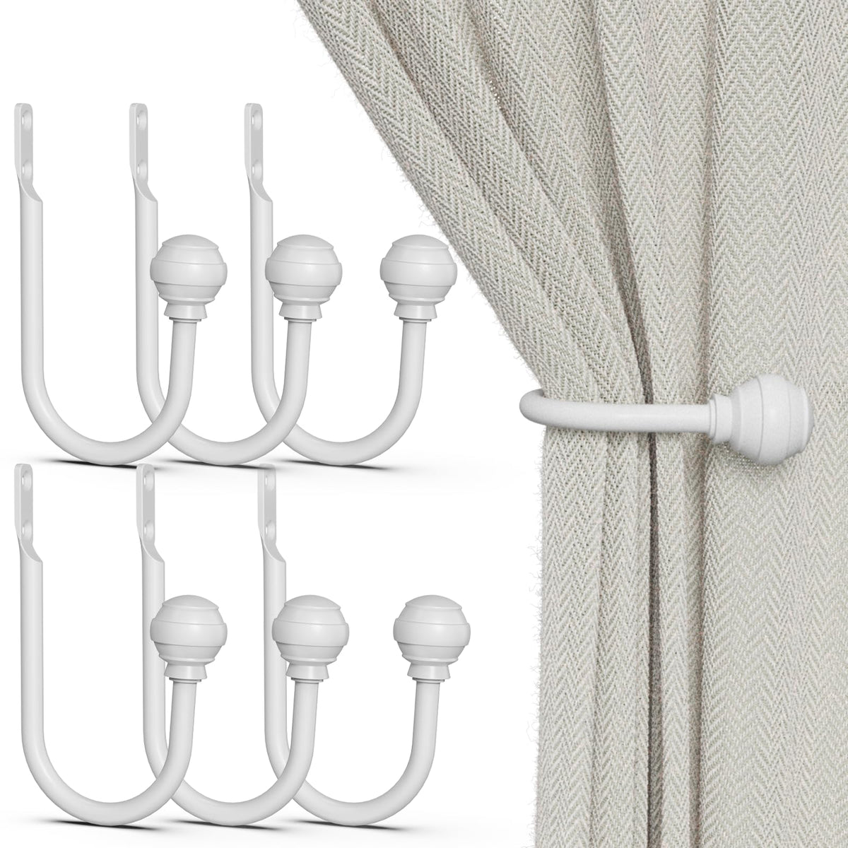 Hion Curtain Holdbacks Black 2pcs, Curtain Tiebacks Wall Mounted Hooks