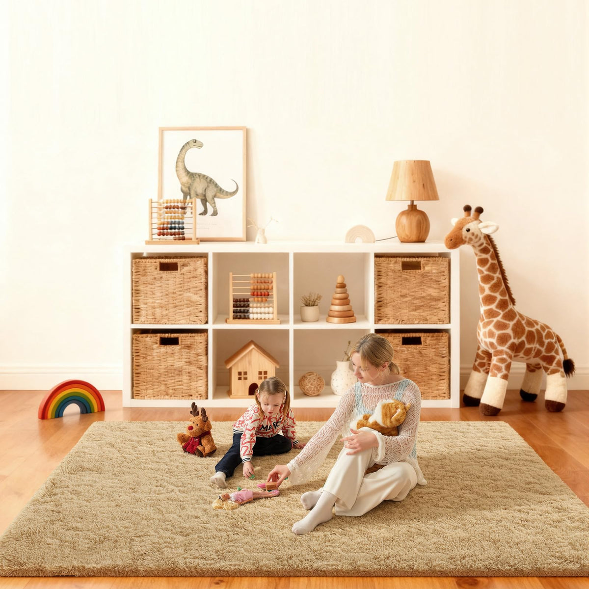 5x7 Large Fluffy Area Rugs for Living Room Bedroom, Light Tan