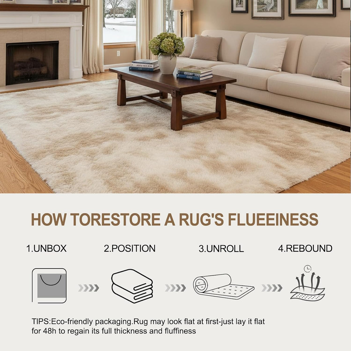 8x10 ft Area Rugs for Living Room Bedroom, Beige Tie-dye Non-Slip Soft Fluffy Shag Carpet, Large Bedside Indoor Floor Area Rug for Kids Girls and Boys, Dorms, Nursery Rooms, Home Decor Aesthetic