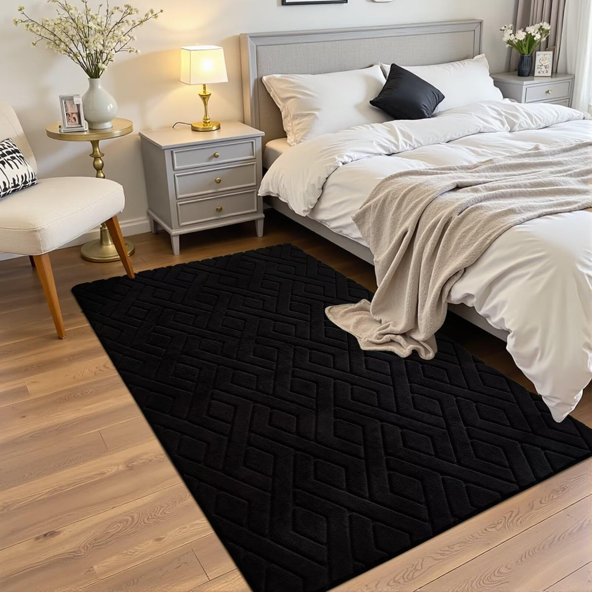 5x7 Black Fluffy Shag Area Rug for Living Room Bedroom